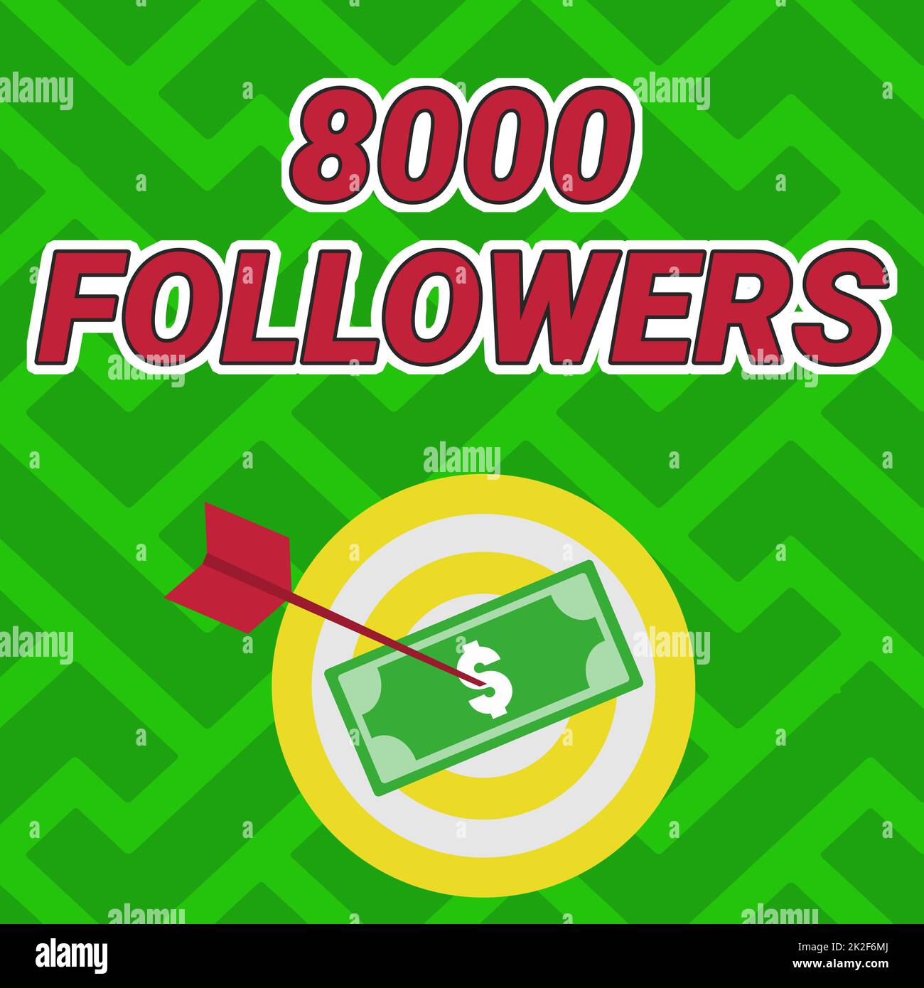 Konzeptionelle Beschriftung 8000 Follower. Wort für die Anzahl der Personen, die einer Person in Instagram Currency folgen, die durch „Ziel nach Pfeil“ mit einer Beschreibung von Financial Planning gepinnt ist. Stockfoto