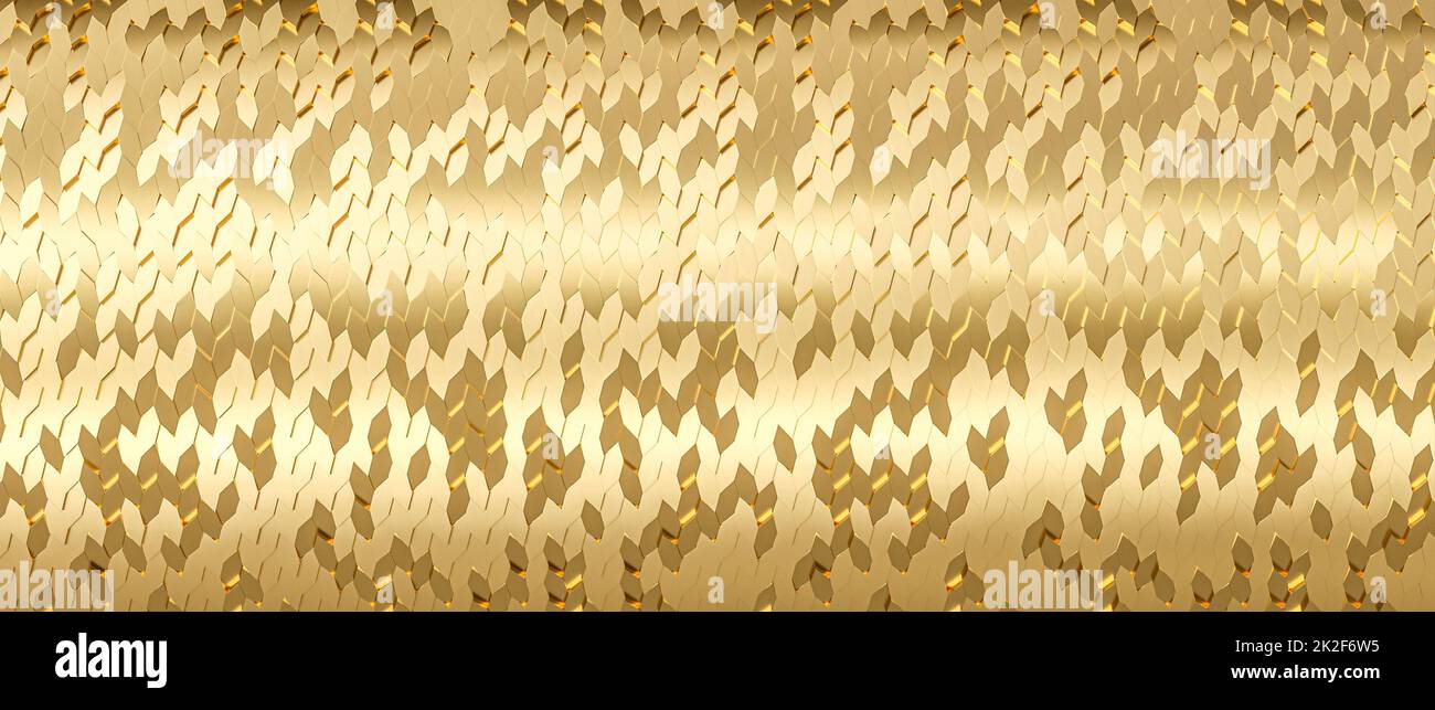 Goldener Hintergrund horizontaler geometrischer Mosaikformen. Stockfoto