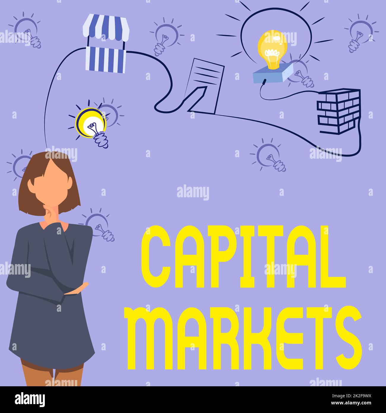 Schild mit Kapitalmärkten. Wortwahl über ermöglicht es Unternehmen, Geld zu sammeln, indem sie Frauen aus dem Bereich Marktsicherheit innovatives Denken und führende Ideen für eine stabile Zukunft bieten. Stockfoto