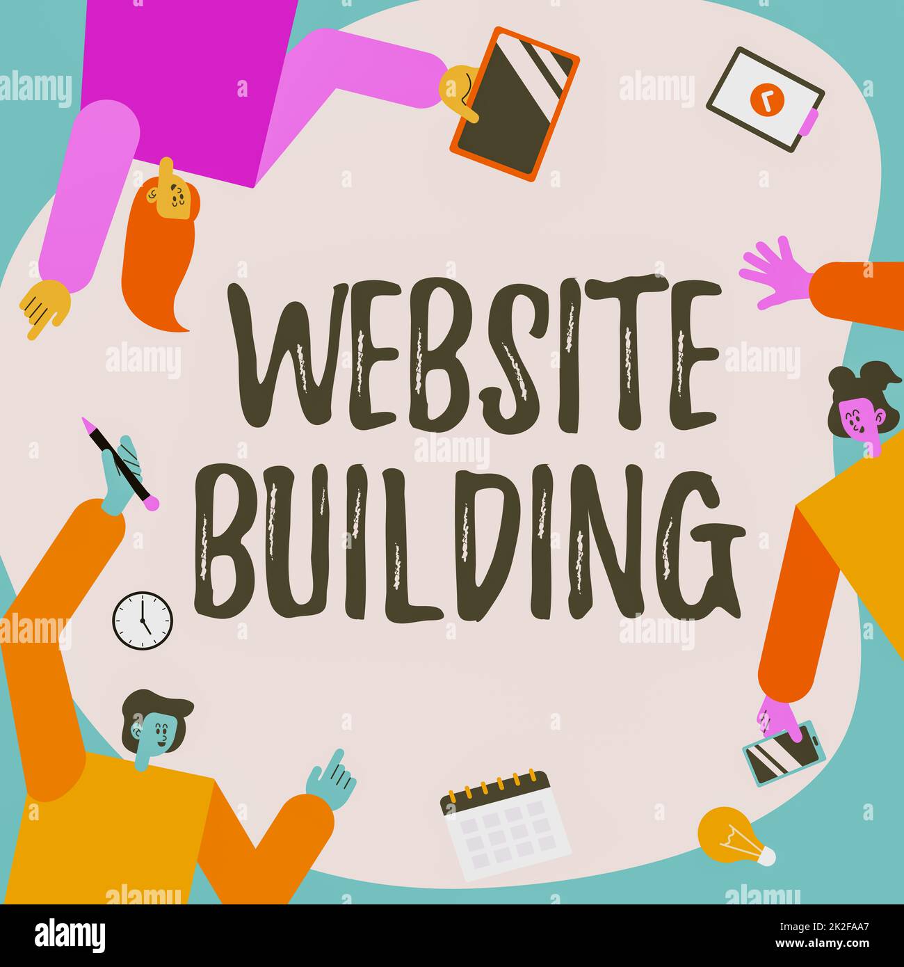 Konzeptionelle Darstellung Website Building. Geschäftsidee Website Aufbau von Kollegen mit S Dekoration von mobilen Anwendungen Definition von Teamarbeit. Stockfoto