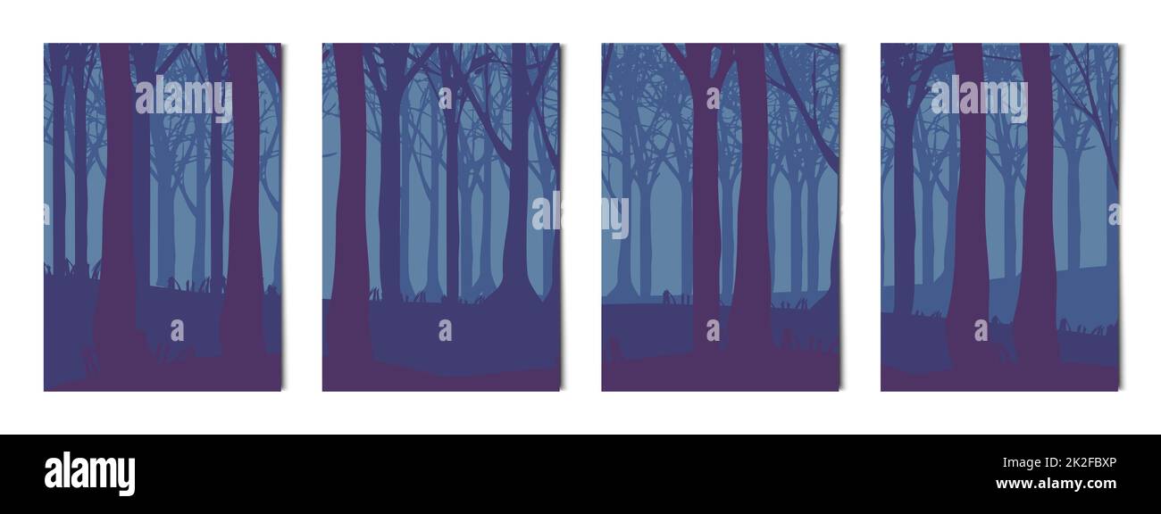 Set mit 4 vertikalen Hintergründen Waldlandschaften - Vektor Stockfoto