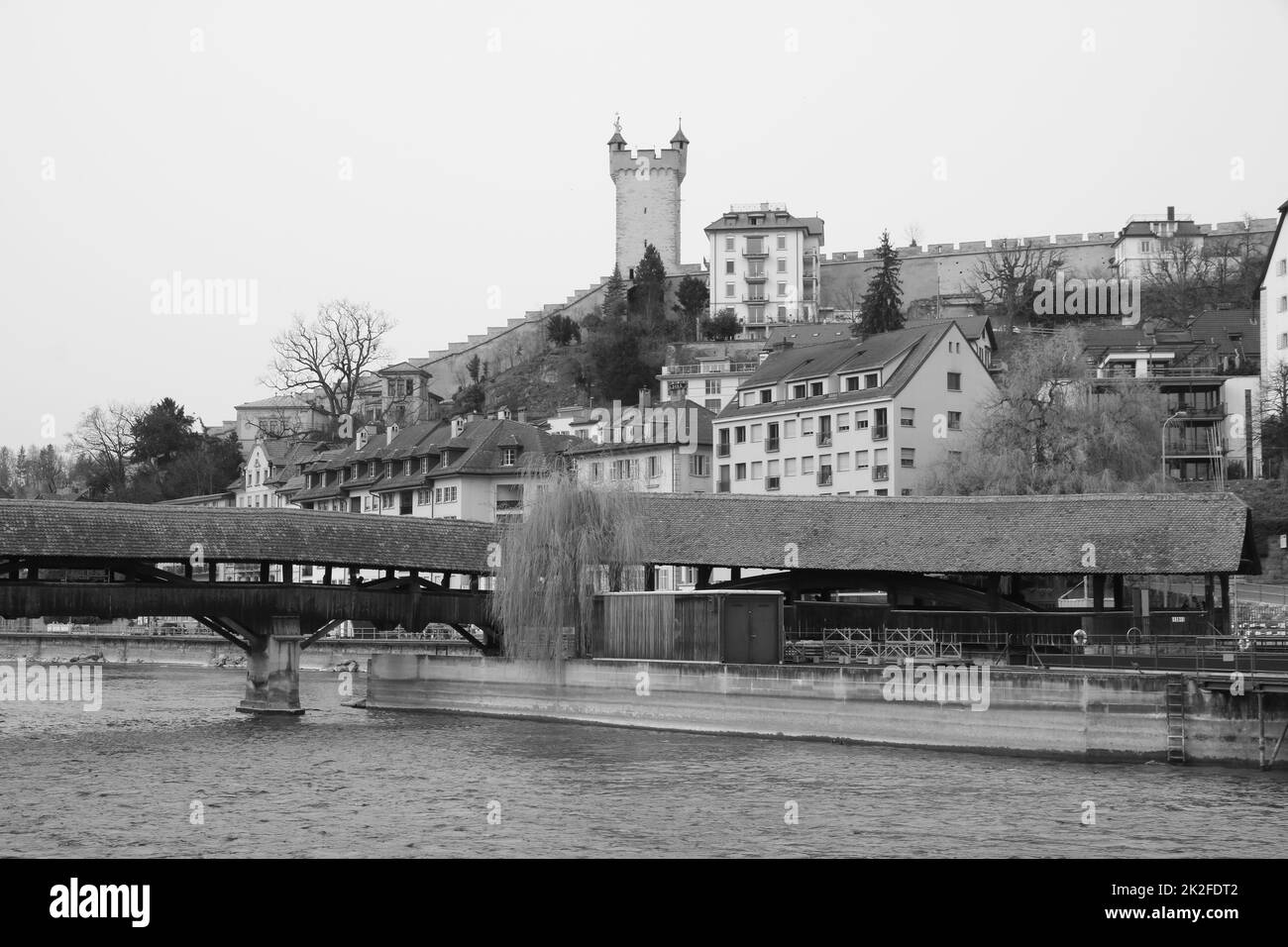 Spreuerbrücke, historische Holzbrücke in Luzern. Stockfoto