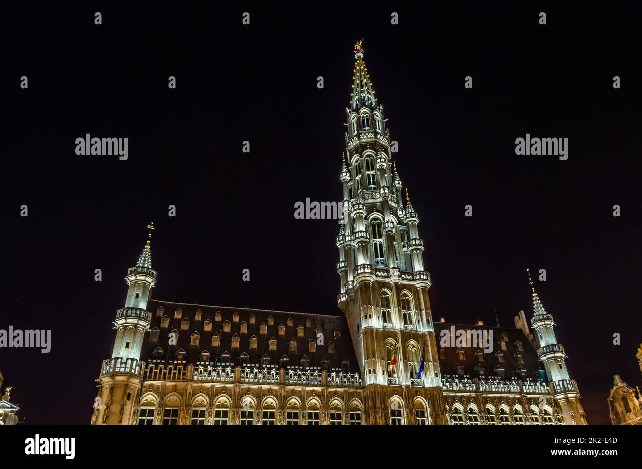 Wunderschöner Grand Place in Brüssel, Belgien, Nachtblick Stockfoto
