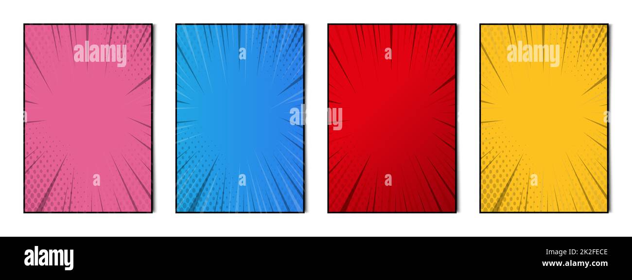 Set mit 4 abstrakten Hintergründen Comic-Zoom-Textur für Werbung, Visitenkarten und Banner – Vektor Stockfoto