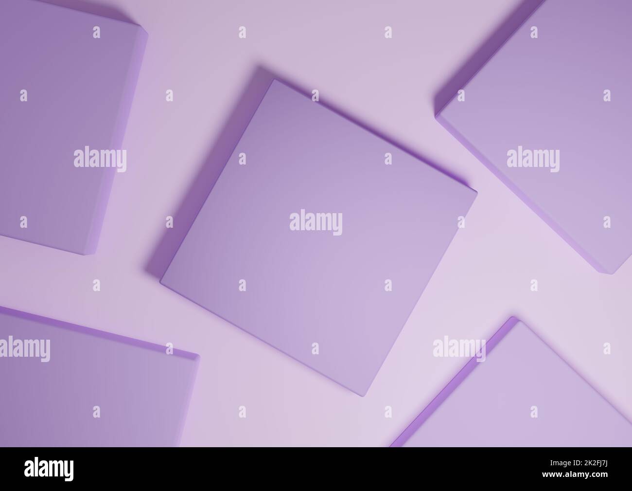 Hell, pastellfarben, lavendellila, 3D Render minimaler, einfacher Draufsicht flacher Produktdisplay-Hintergrund mit Podestständen und geometrischen Formen Stockfoto