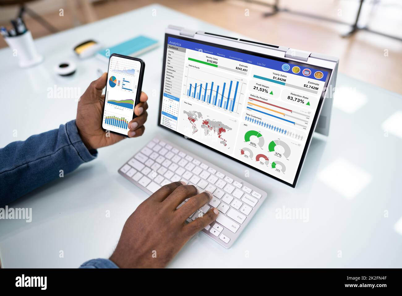 Dashboard für KPI-Datenanalyst. Informationstechnologie Stockfoto