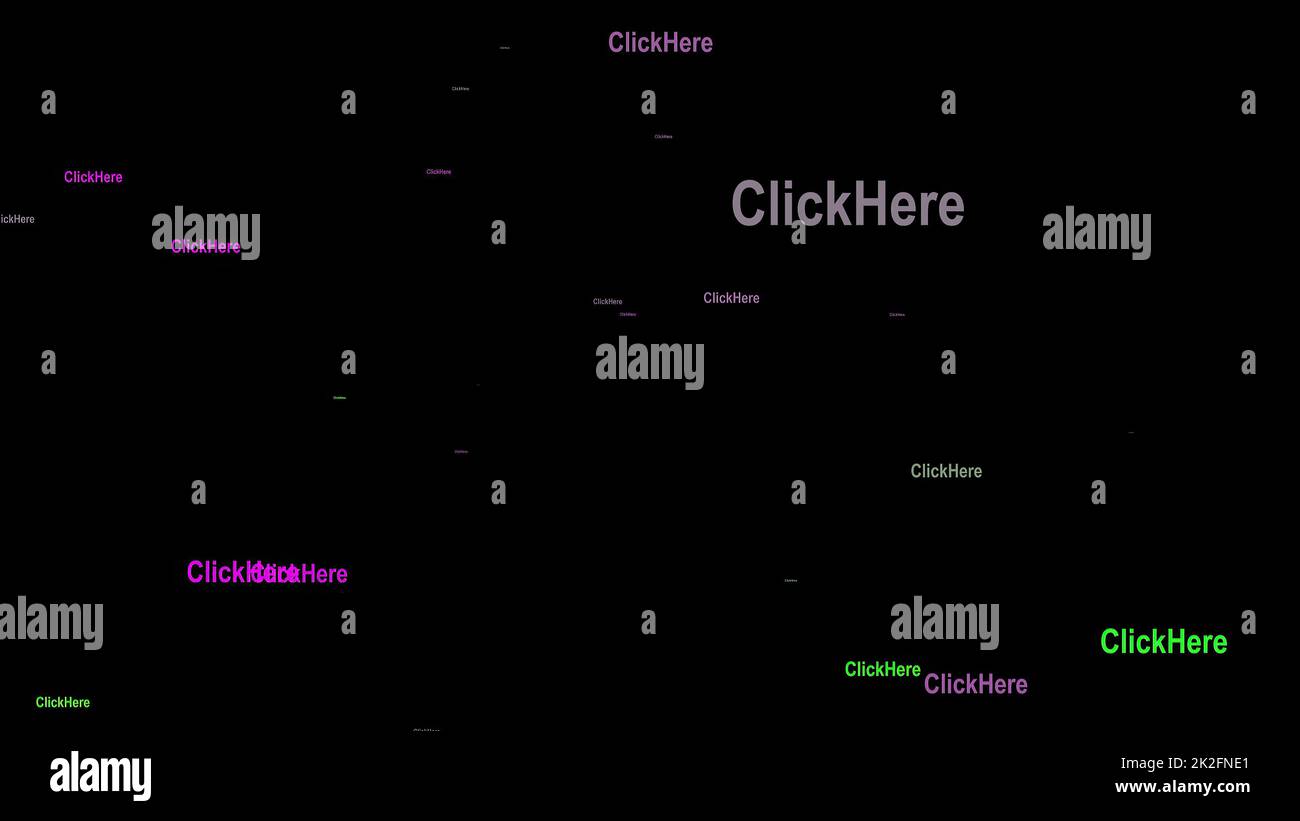Klicken Sie hier Text vor schwarzem Hintergrund Stockfoto