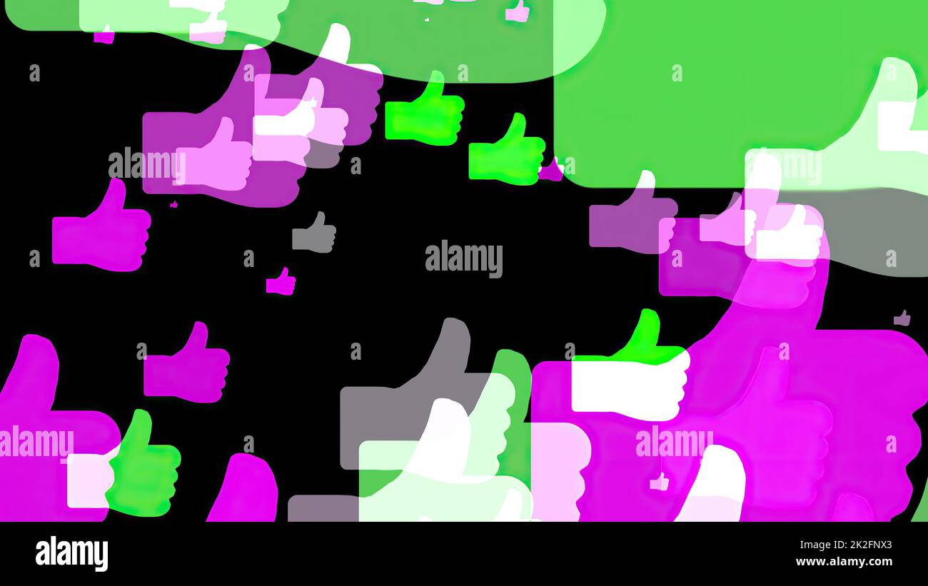 Daumen hoch Zeichen vor schwarzem Hintergrund Stockfoto