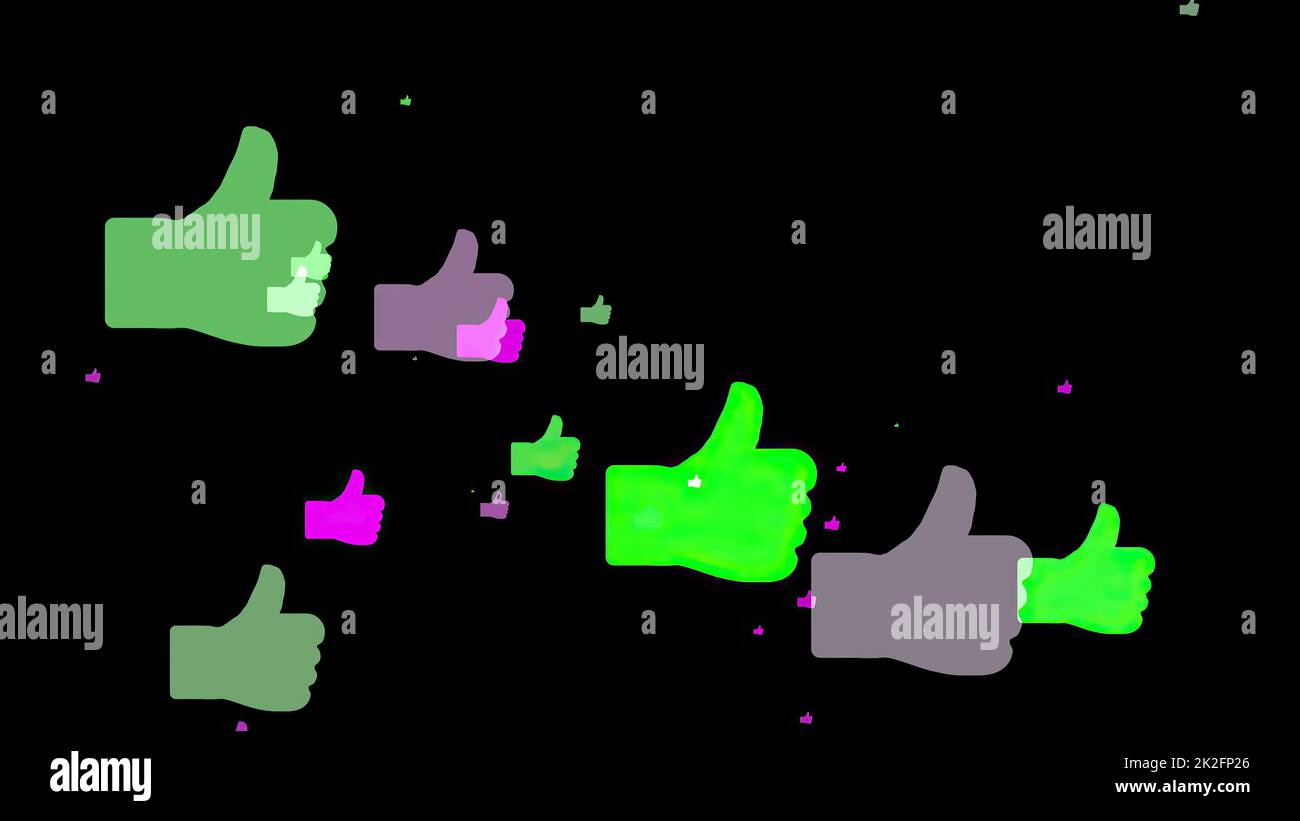 Daumen hoch Zeichen vor schwarzem Hintergrund Stockfoto