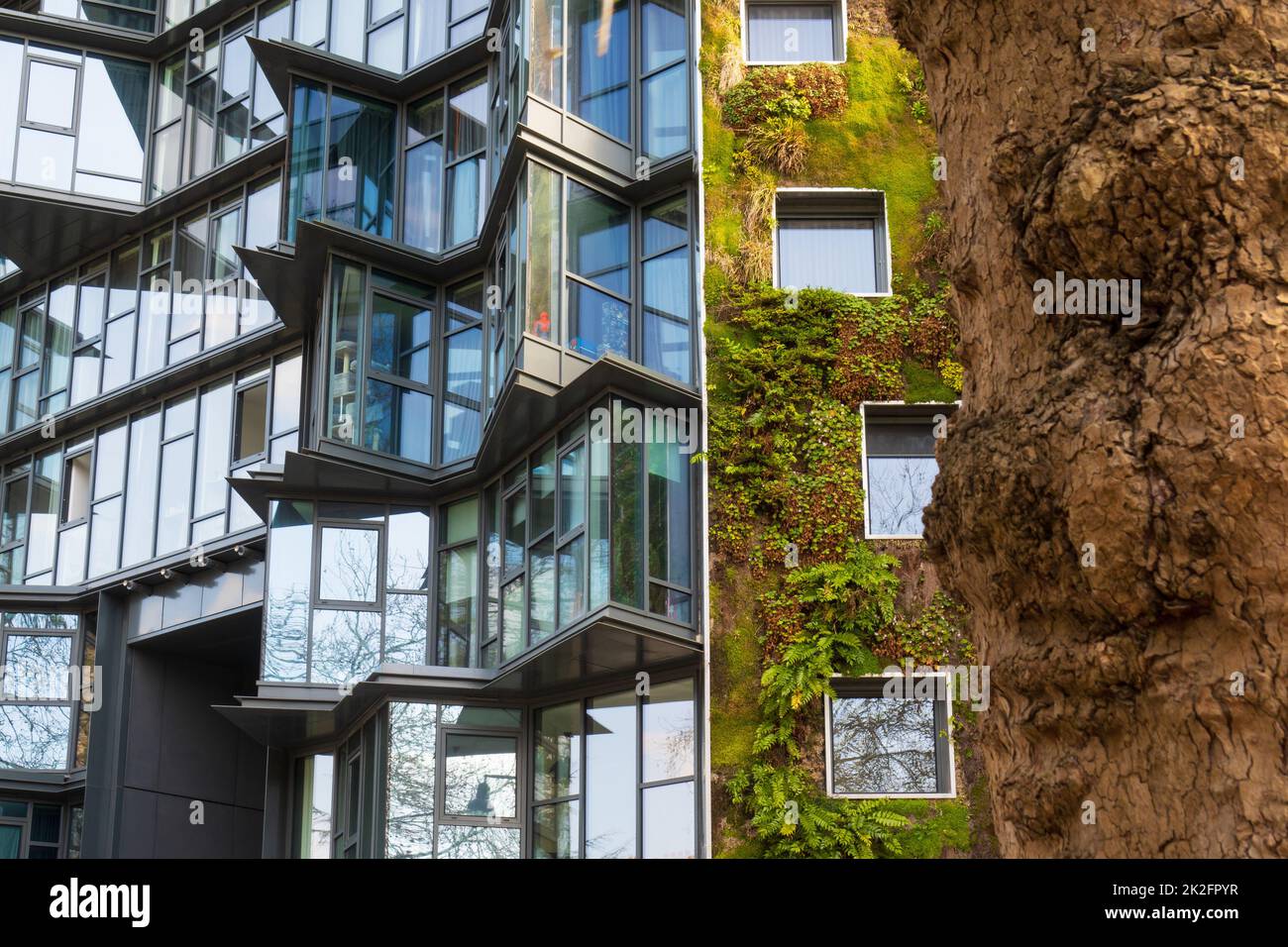 Vegetatives, grünes Gebäude in der Stadt Stockfoto