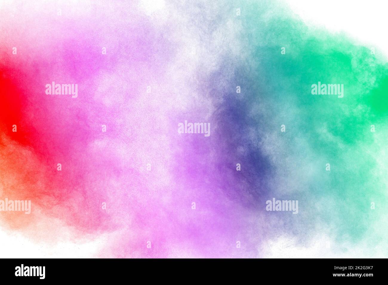 Abstrakte mehrfarbige Explosion auf weißem Hintergrund. Roter, violetter, grüner, blauer, wasserfarbener Texturhintergrund. Kopierbereich für Banner, Design, Poster Stockfoto