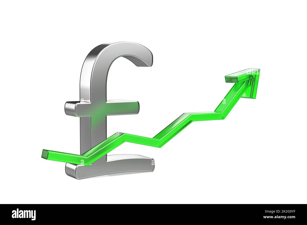 Pfund Sterling-Symbol mit grünem Pfeil nach oben Stockfoto