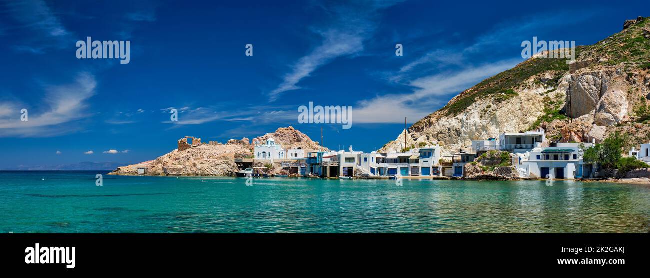 Der Strand von Firapotamos in Milos, Griechenland Stockfoto