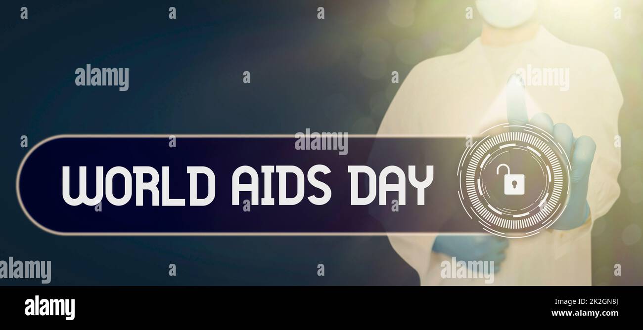 Konzeptionelle Ausstellung World AIDS Day1.. Dezember widmet sich der Sensibilisierung für AIDS. Business Showcase 1.. Dezember widmet sich der Raising Stockfoto