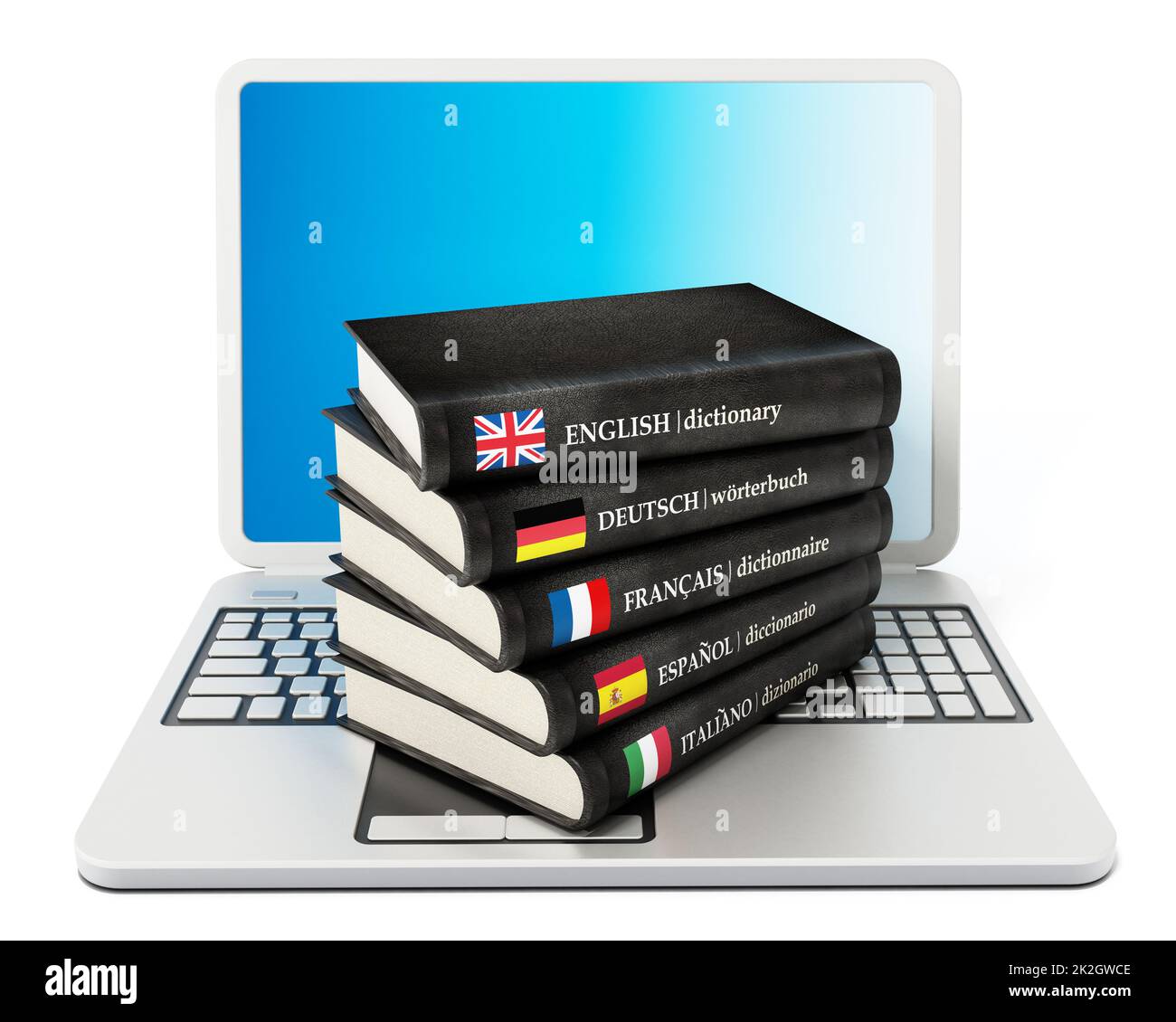 Wörterbücher auf einem Laptop Stockfoto