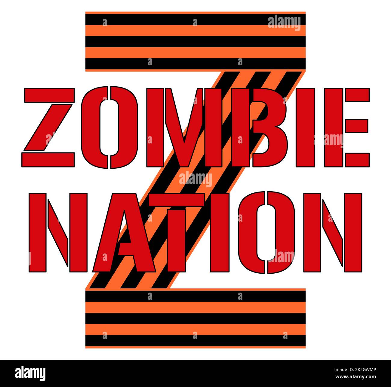 Text für Zombie Nation - Vektordarstellung. Buchstabe z aus der george-Farbband-Farbe. Russischer Slogan 2022. Krieg Russland und Ukraine. Benennung russischer Truppen mit dem Zeichen z. Zombified Generation People Stockfoto