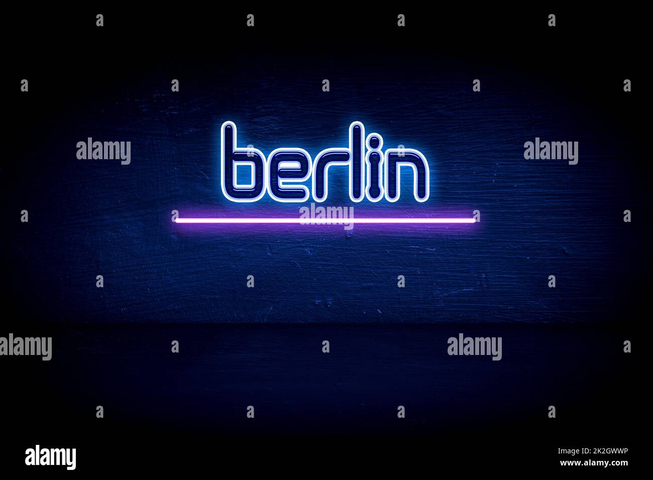 Berlin - blaues Neon-Ankündigungsschild Stockfoto