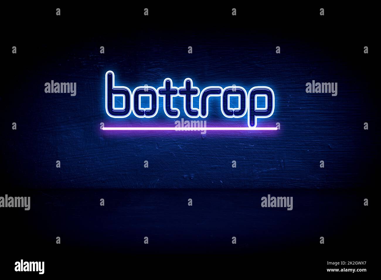 Bottrop - blaues Neon-Ankündigungsschild Stockfoto