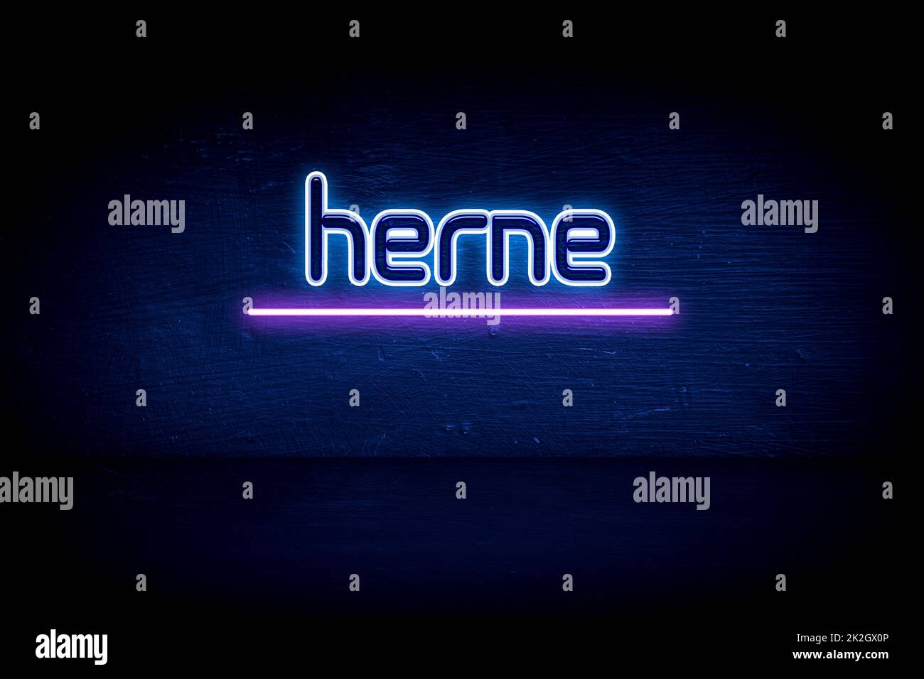 Herne - blaues Neon-Ankündigungsschild Stockfoto