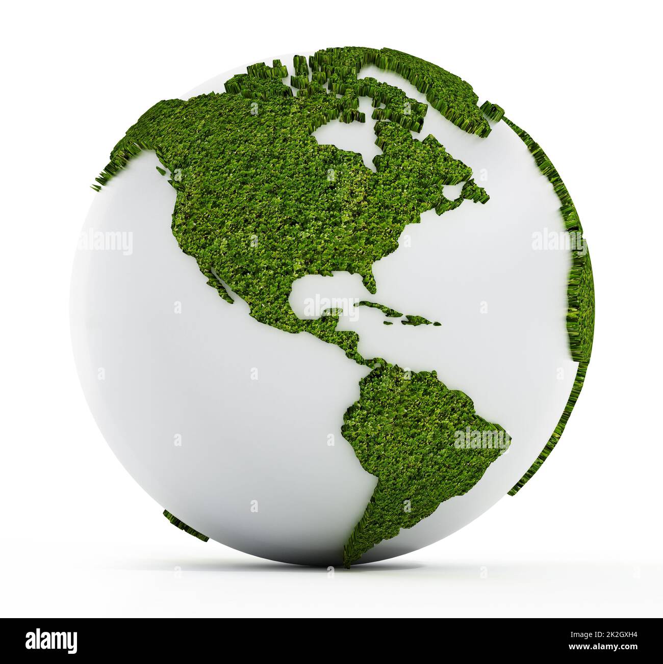Weißer Globus mit Kontinenten bedeckt mit Gras Stockfoto