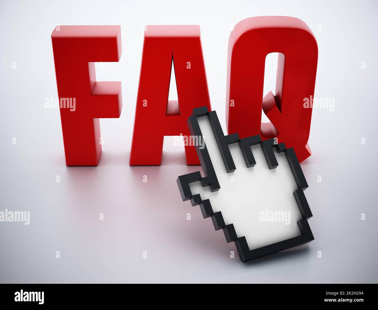Handcursor auf rotes FAQ-Wort Stockfoto