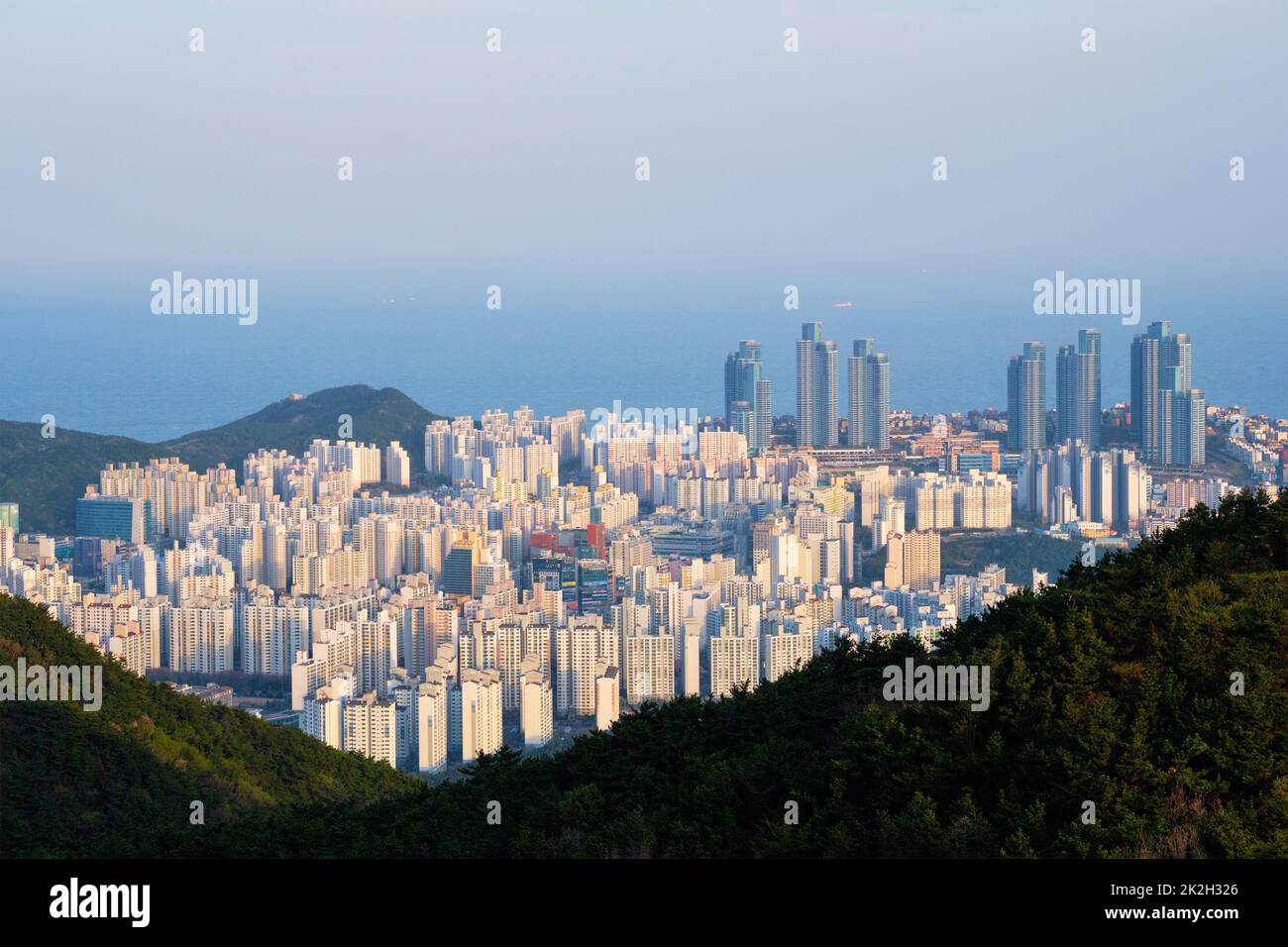 Busan Stadtbild Gwangan Brücke am Sonnenuntergang Stockfoto