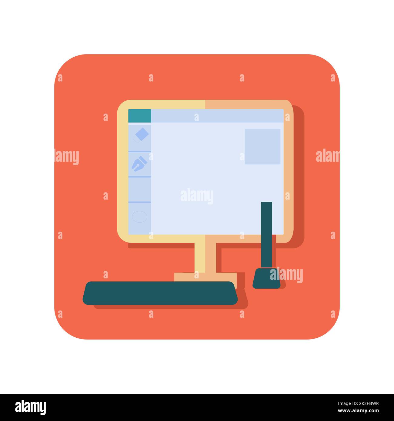 Abstraktes Schaltflächensymbol PC auf weißem Hintergrund - Vektor Stockfoto