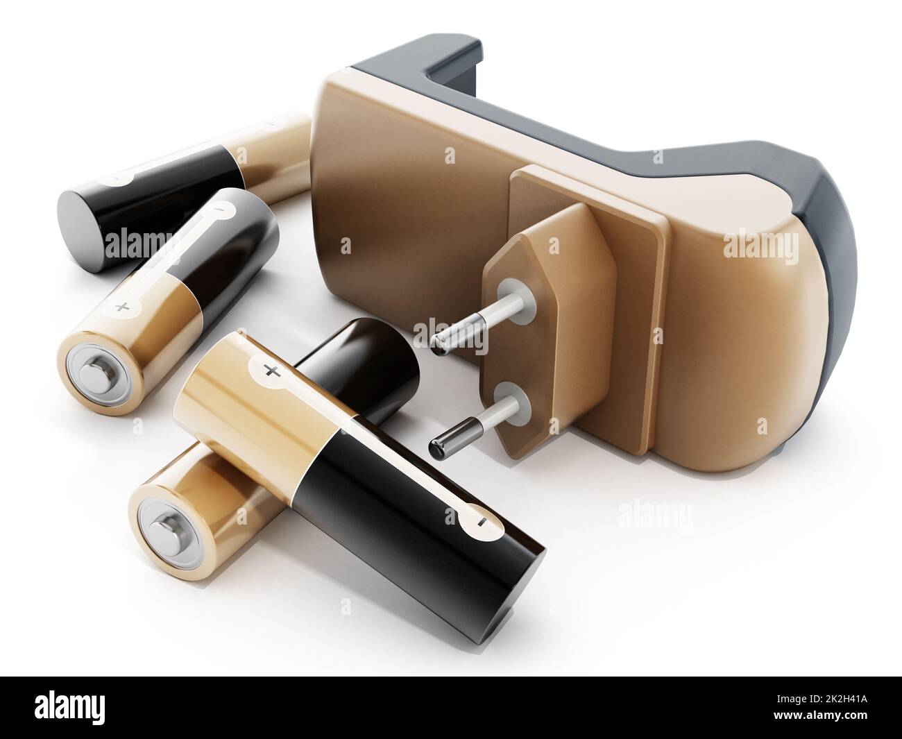 Akkuladegerät mit vier AA-Batterien Stockfoto