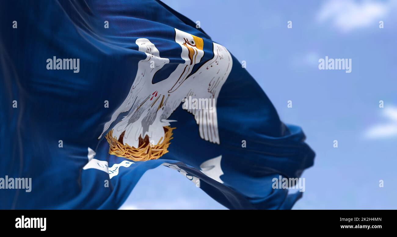 Die US-Staatsflagge von Louisiana winkt im Wind Stockfoto