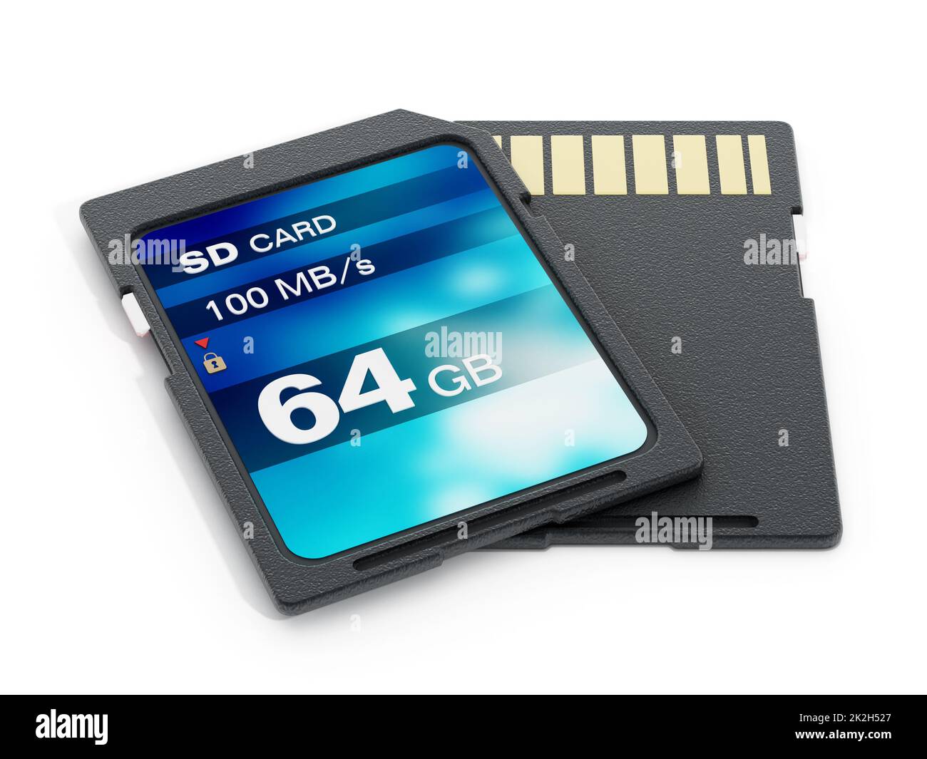 64 GB SD-Karte isoliert auf weißem Hintergrund. 3D Abbildung Stockfoto