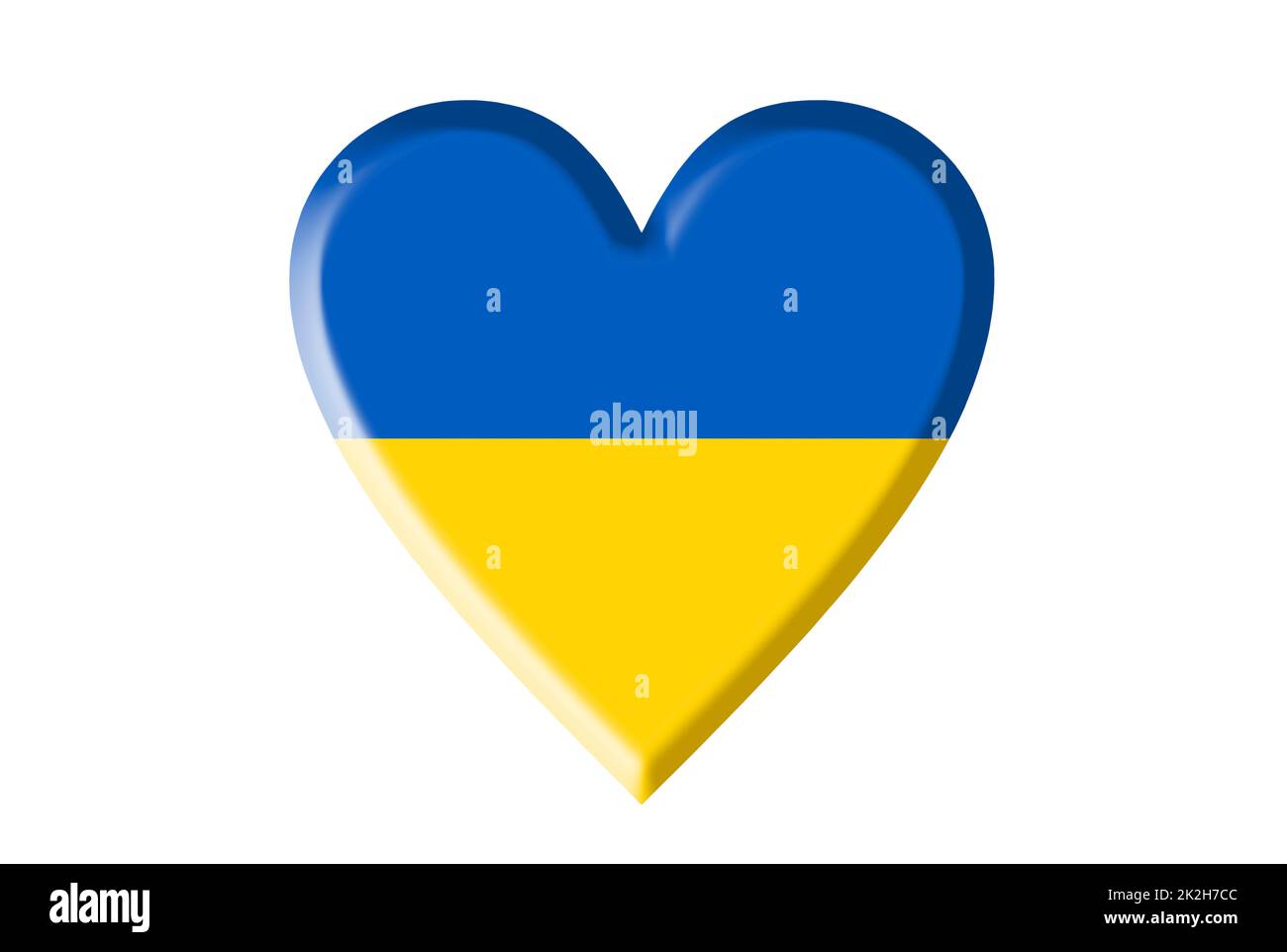Herz mit den Farben der ukrainischen Flagge isoliert auf weißem Hintergrund mit Beschneidungspfad Stockfoto
