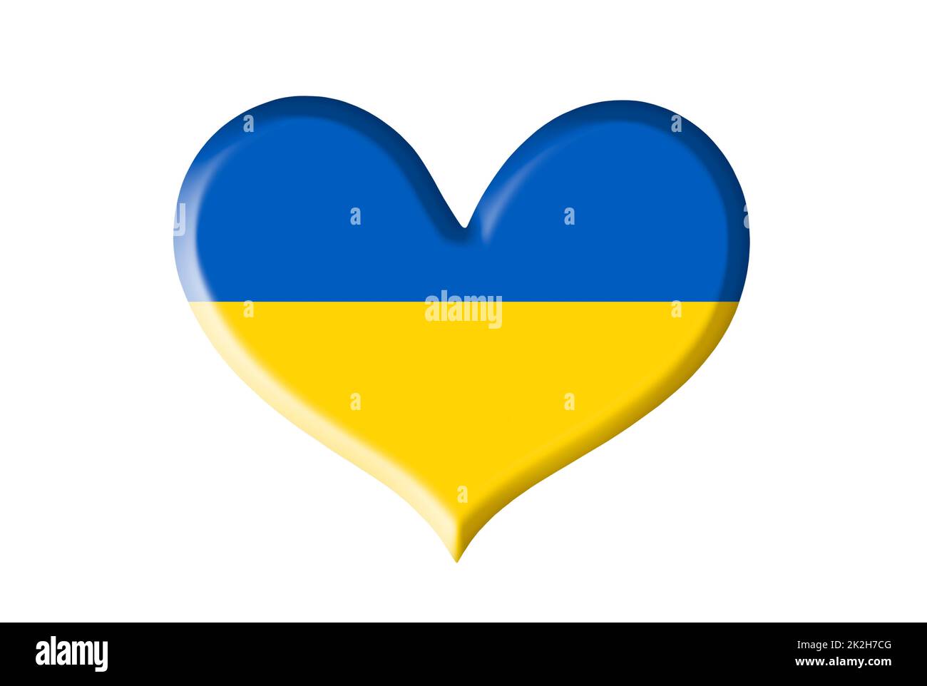Herz mit den Farben der ukrainischen Flagge isoliert auf weißem Hintergrund mit Beschneidungspfad Stockfoto