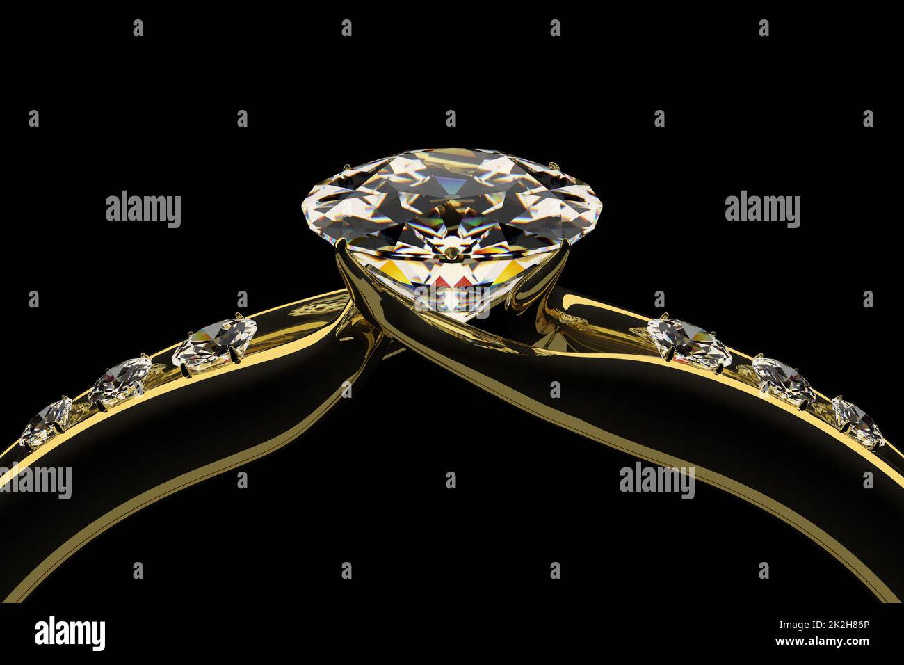 Diamantring auf schwarz Stockfoto