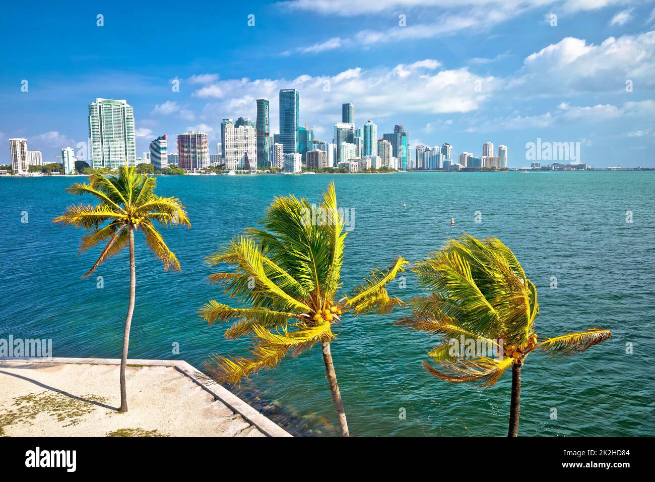 Helle, sonnige Aussicht auf die Skyline von Miami Stockfoto