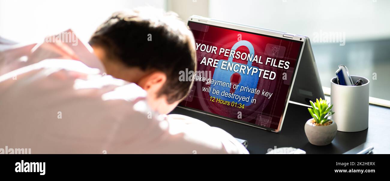 Ransomware-Malware-Angriff. Business-Computer Wurde Gehackt Stockfoto
