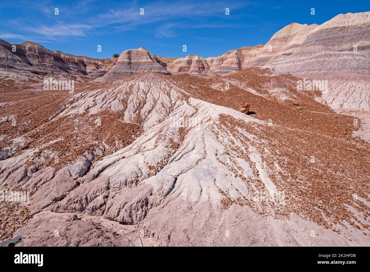 Erodierter Siltstein und Kies in einem Painted Desert Canyon Stockfoto