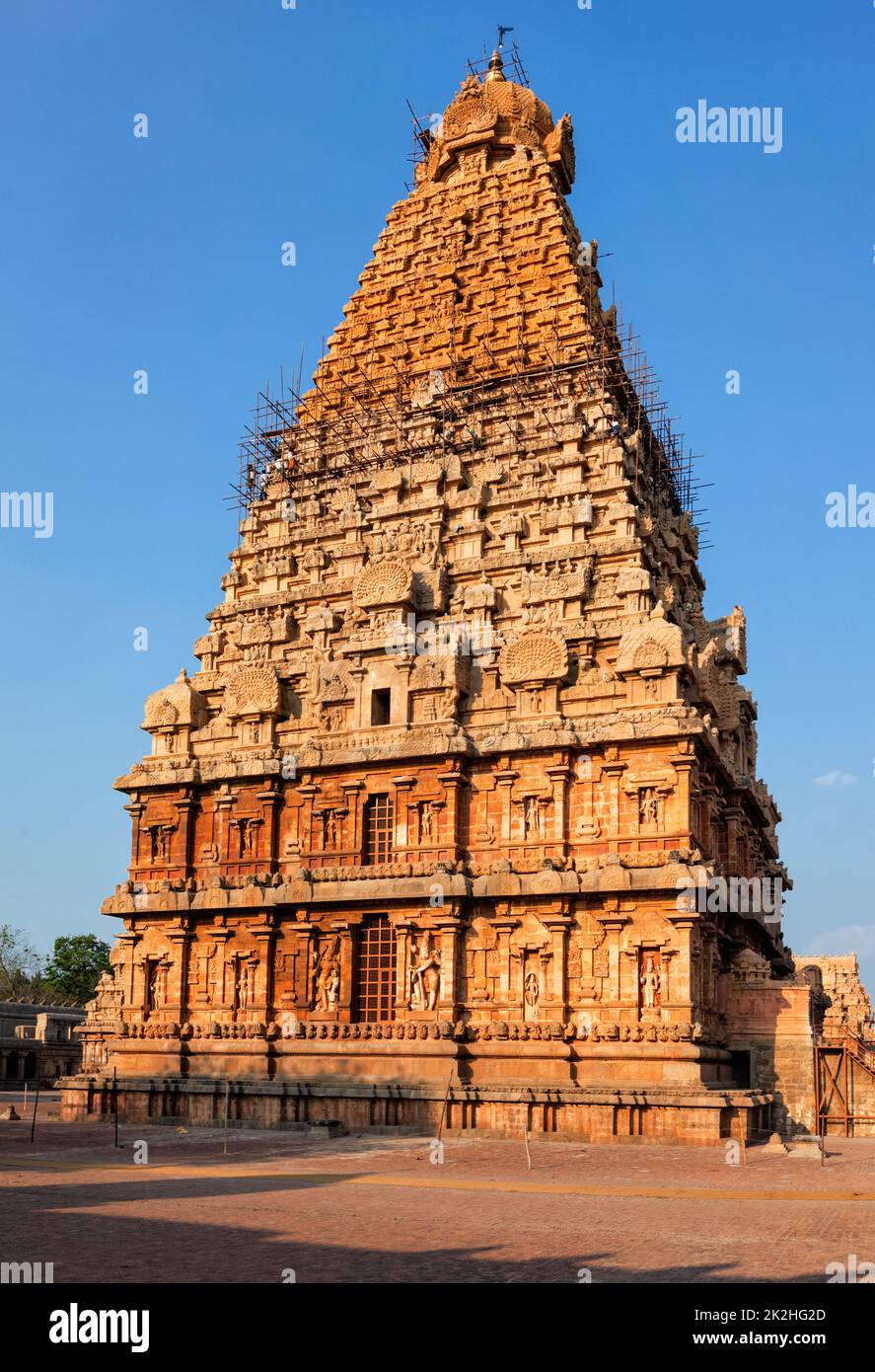 Brihadisthwarar-Tempelturm (Vimana). Thanjavur, Tamil Nadu, Indien Stockfoto
