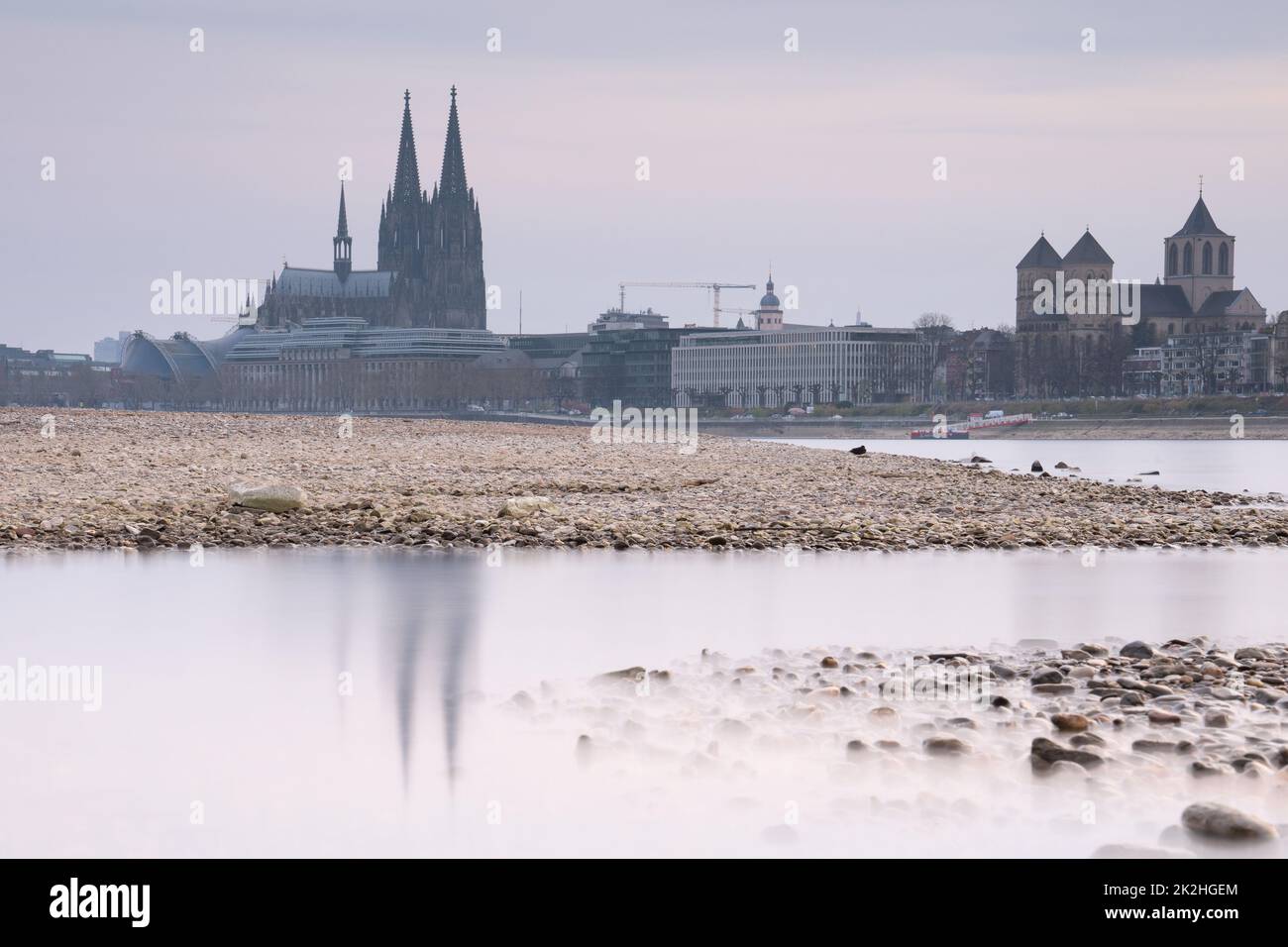 Dürre in Deutschland, Niedrigwasser am Rhein Stockfoto