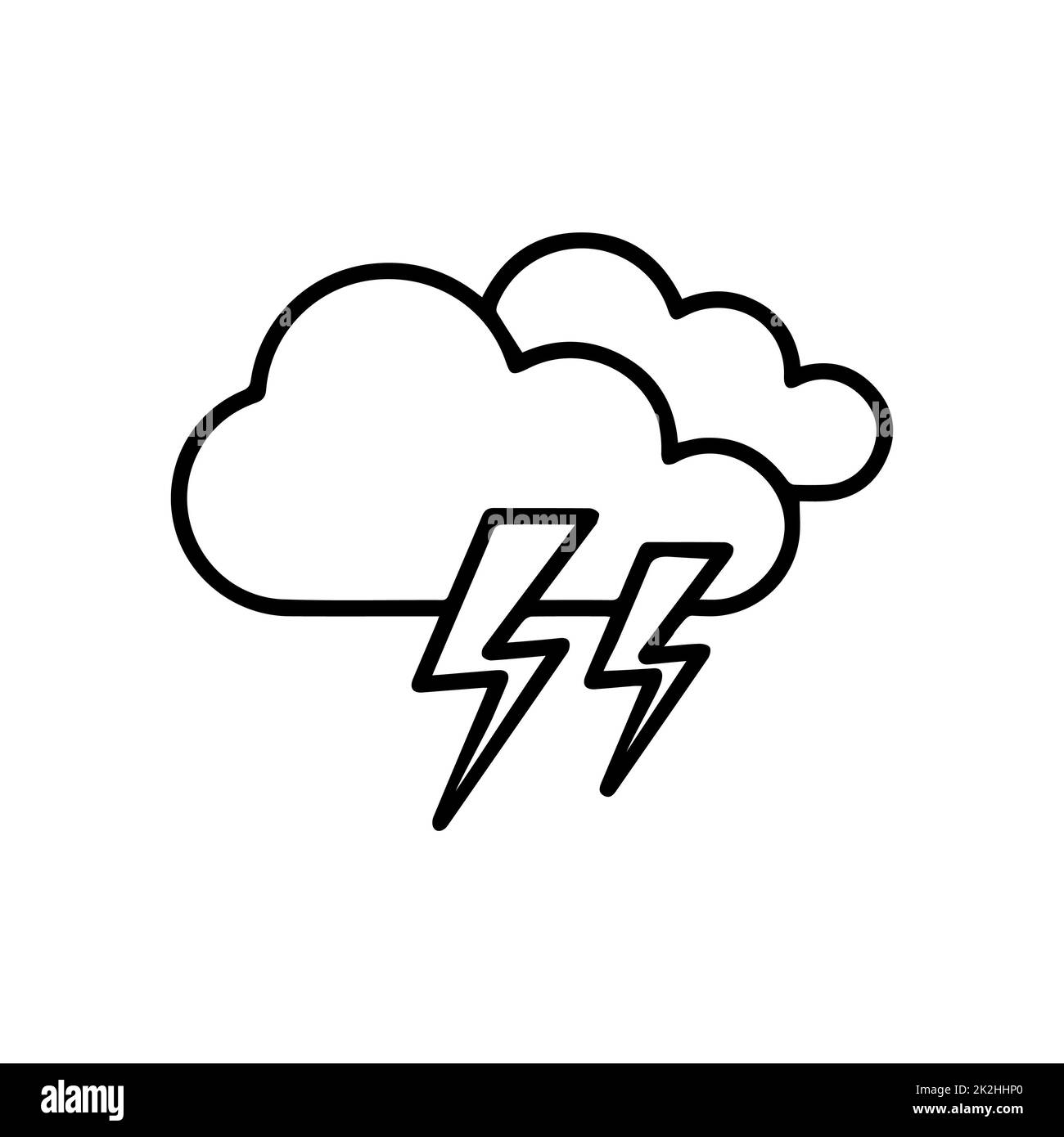 Thunderwolke, Symbol für dünne Linie, isoliert auf weißem Hintergrund - Vektor Stockfoto