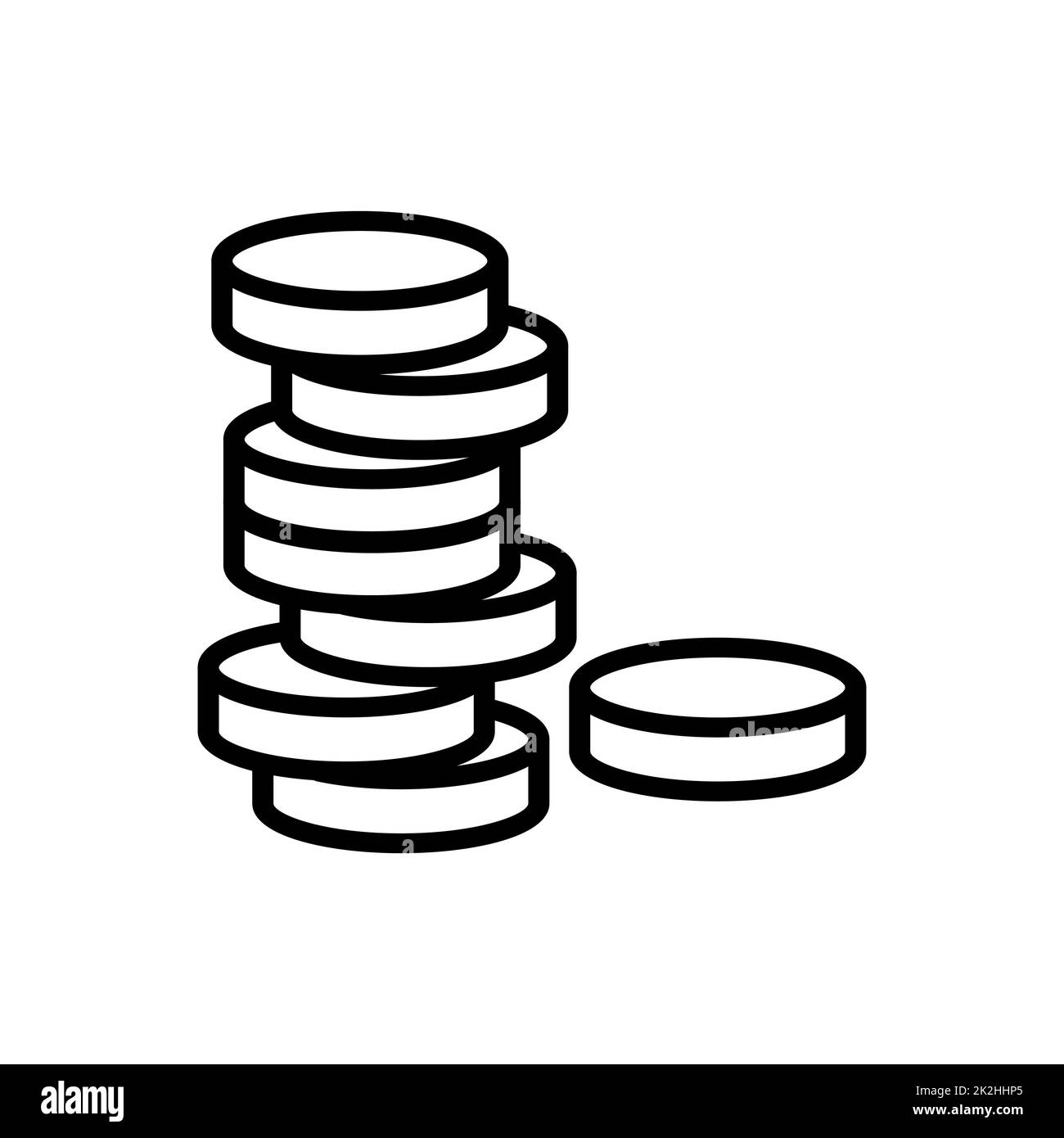 Symbol aus dünnen Linien Geldmünzen auf weißem Hintergrund - Vektor Stockfoto