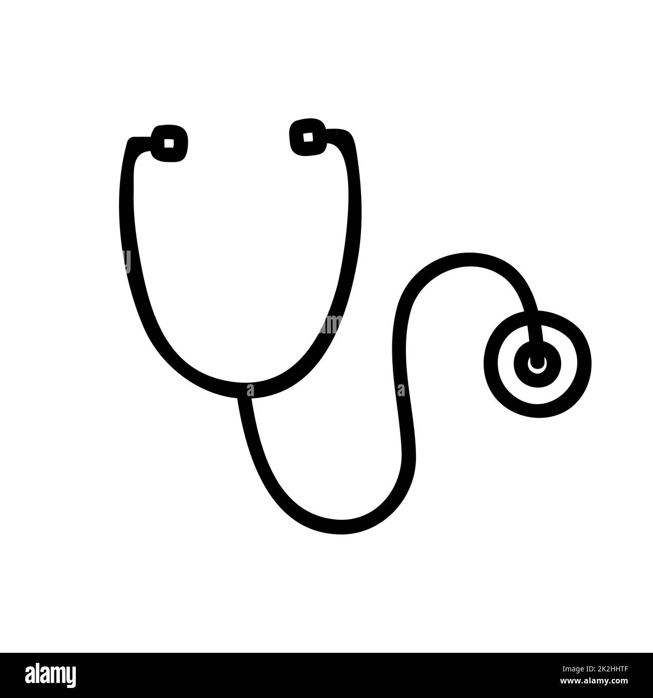 Dünnes Linien-Symbol für medizinisches Stethoskop isoliert auf weißem Hintergrund - Vektor Stockfoto
