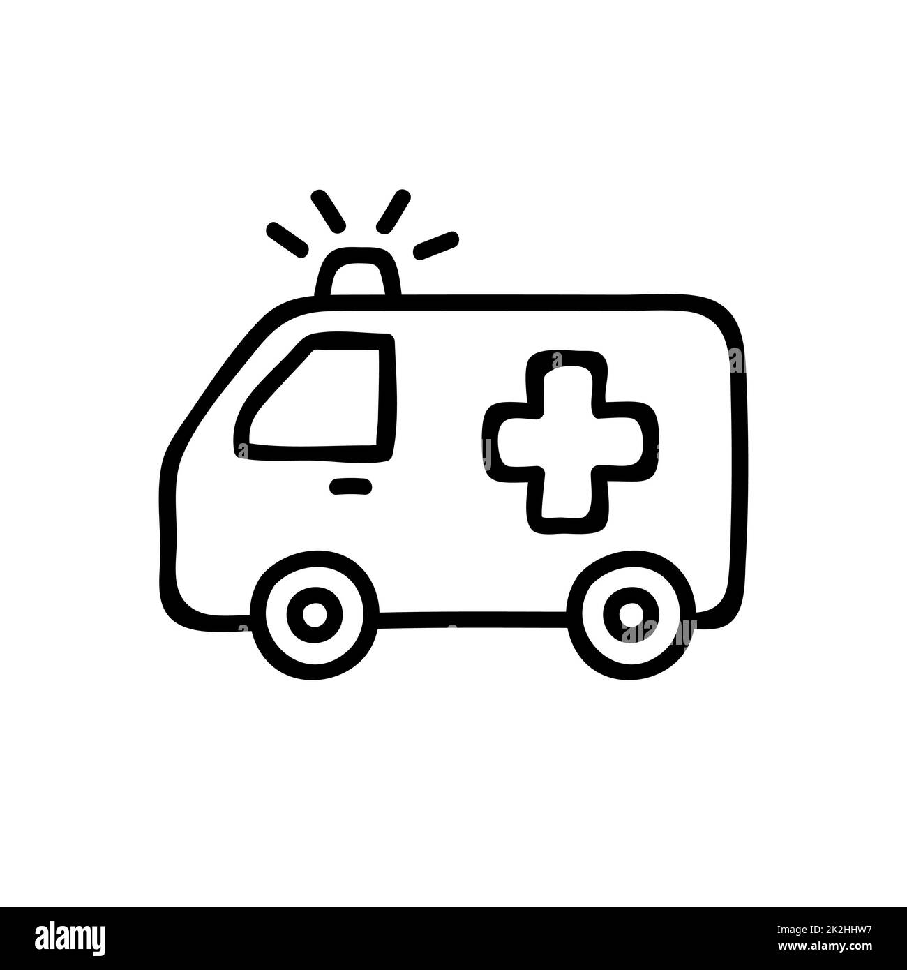 Dünne Linie Symbol für medizinisches Fahrzeug isoliert auf weißem Hintergrund - Vektor Stockfoto