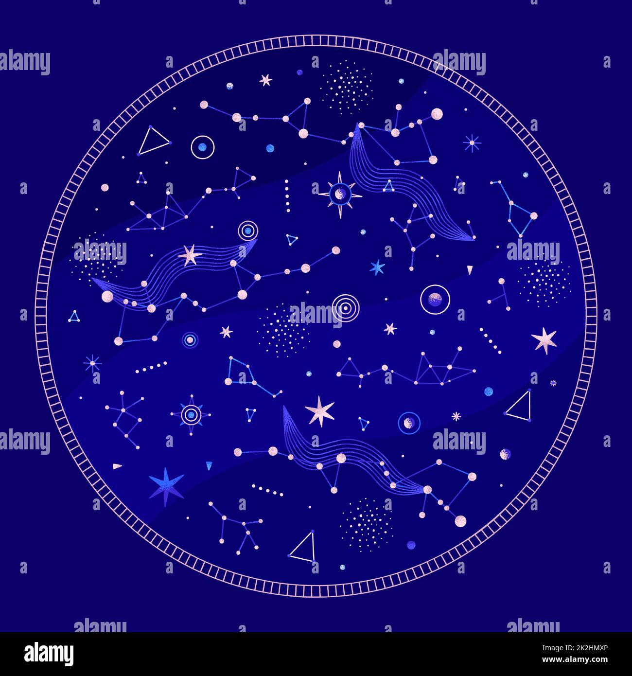 Raumkomposition mit Planeten, Konstellation, Sternen. Vektordarstellung zum Thema Astrologie, Astronomie Stockfoto