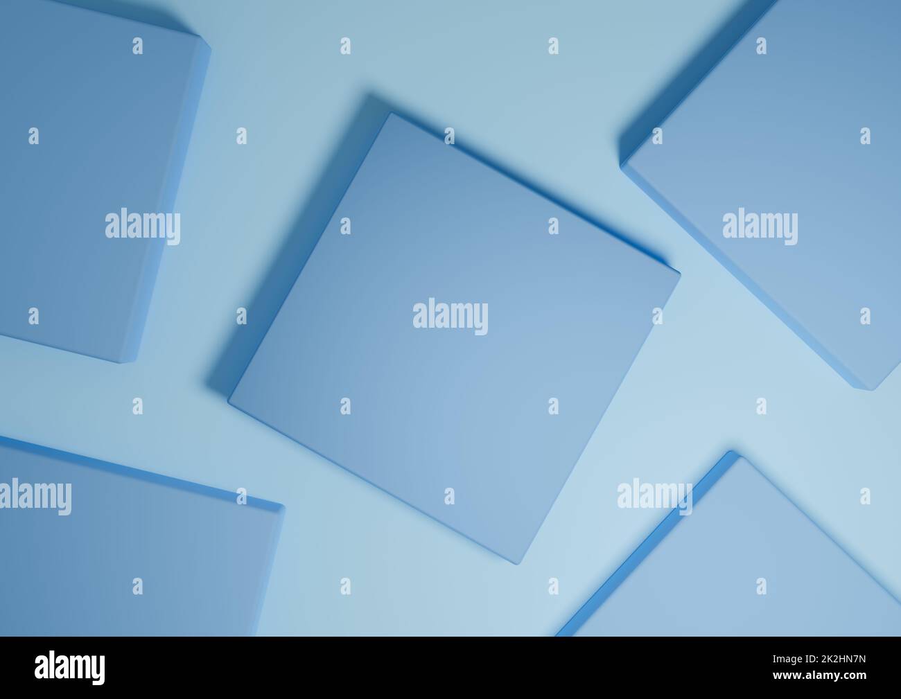 Helles, helles Himmelblau, 3D Rendering minimaler, einfacher Draufsicht flacher Produktdisplay-Hintergrund mit Podestständen und geometrischen Formen Stockfoto