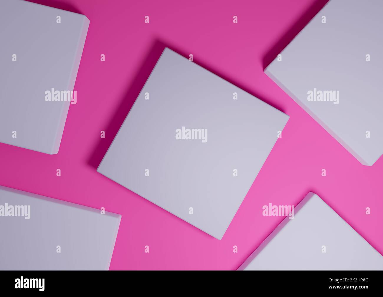 Helles Magenta, Neonpink, 3D Rendering minimal, einfache Draufsicht flach Lay Produktdisplay Hintergrund mit Podestständer und geometrischen Formen Stockfoto
