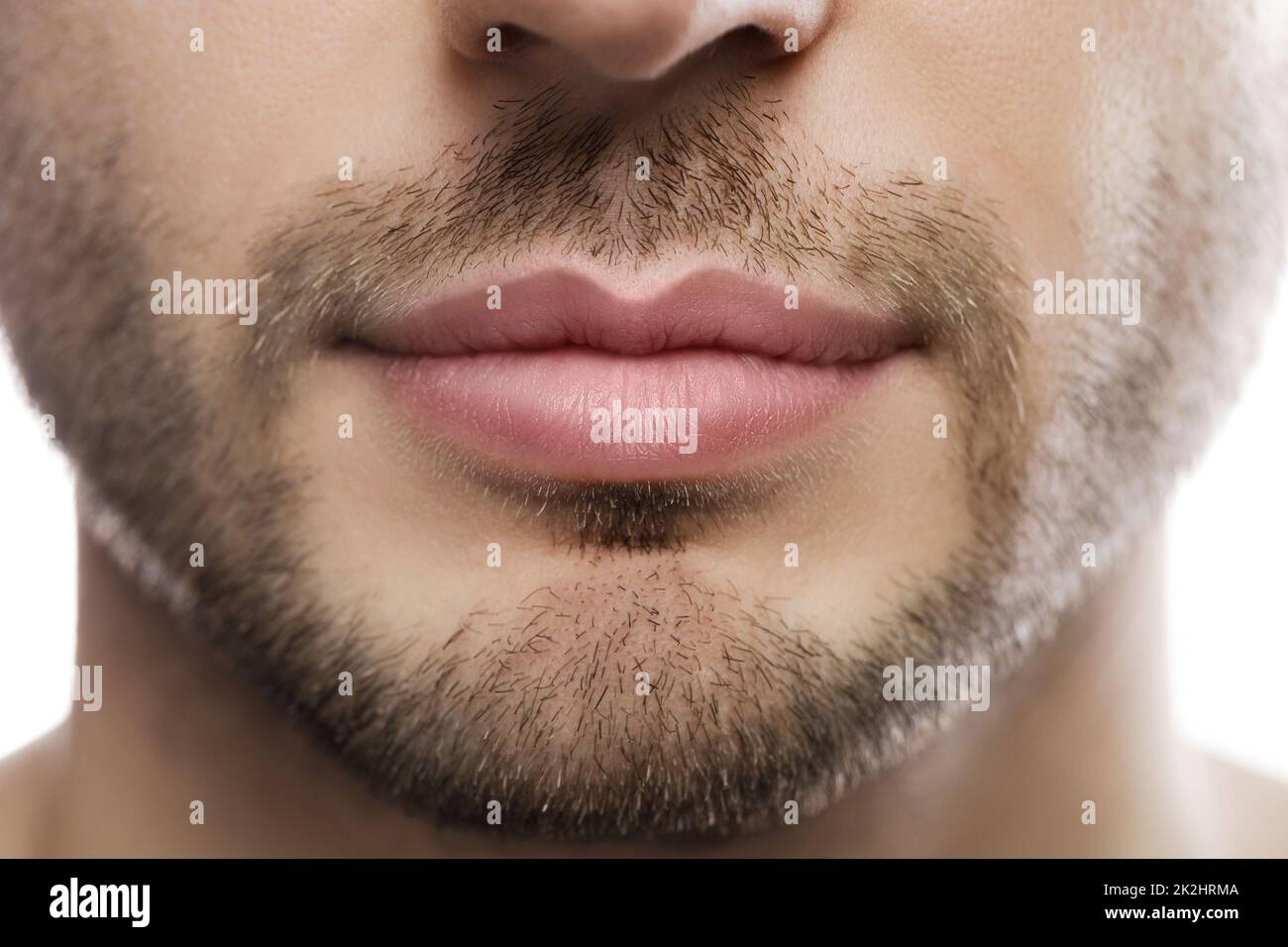 Perfekte männliche dicke Lippen nach der Füller-Injektion Stockfoto