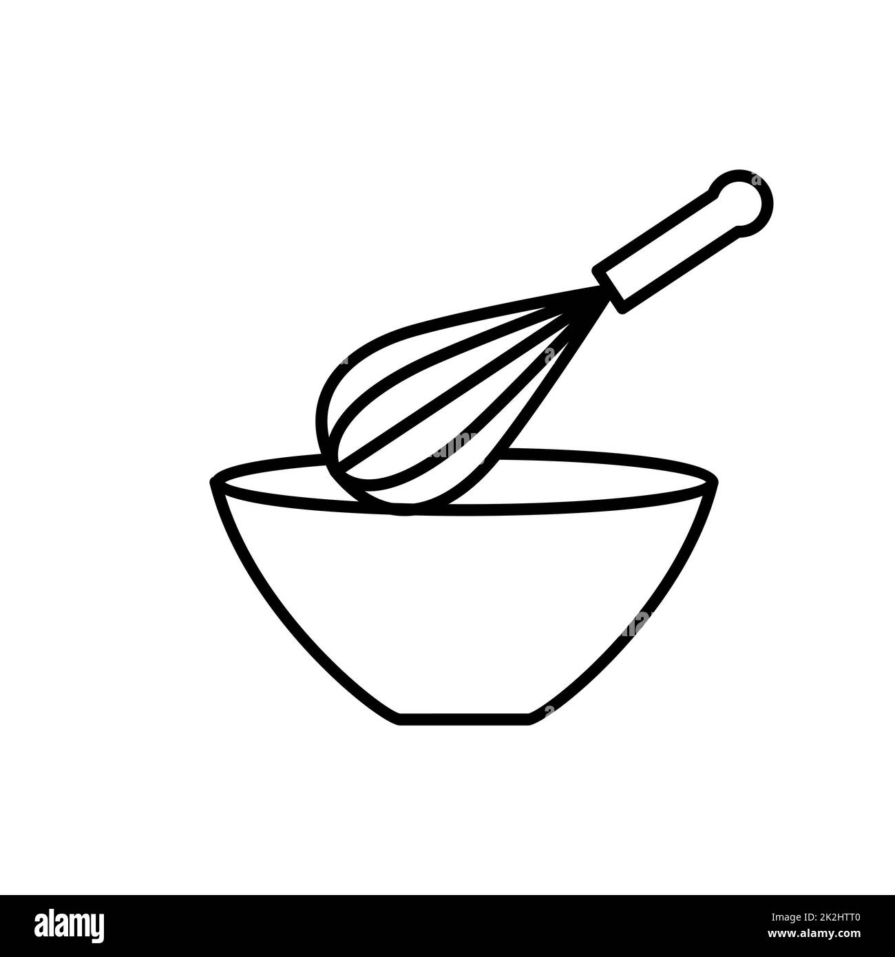 Schneebesen-Symbol für Küche mit dünner Linie isoliert auf weißem Hintergrund - Vektor Stockfoto