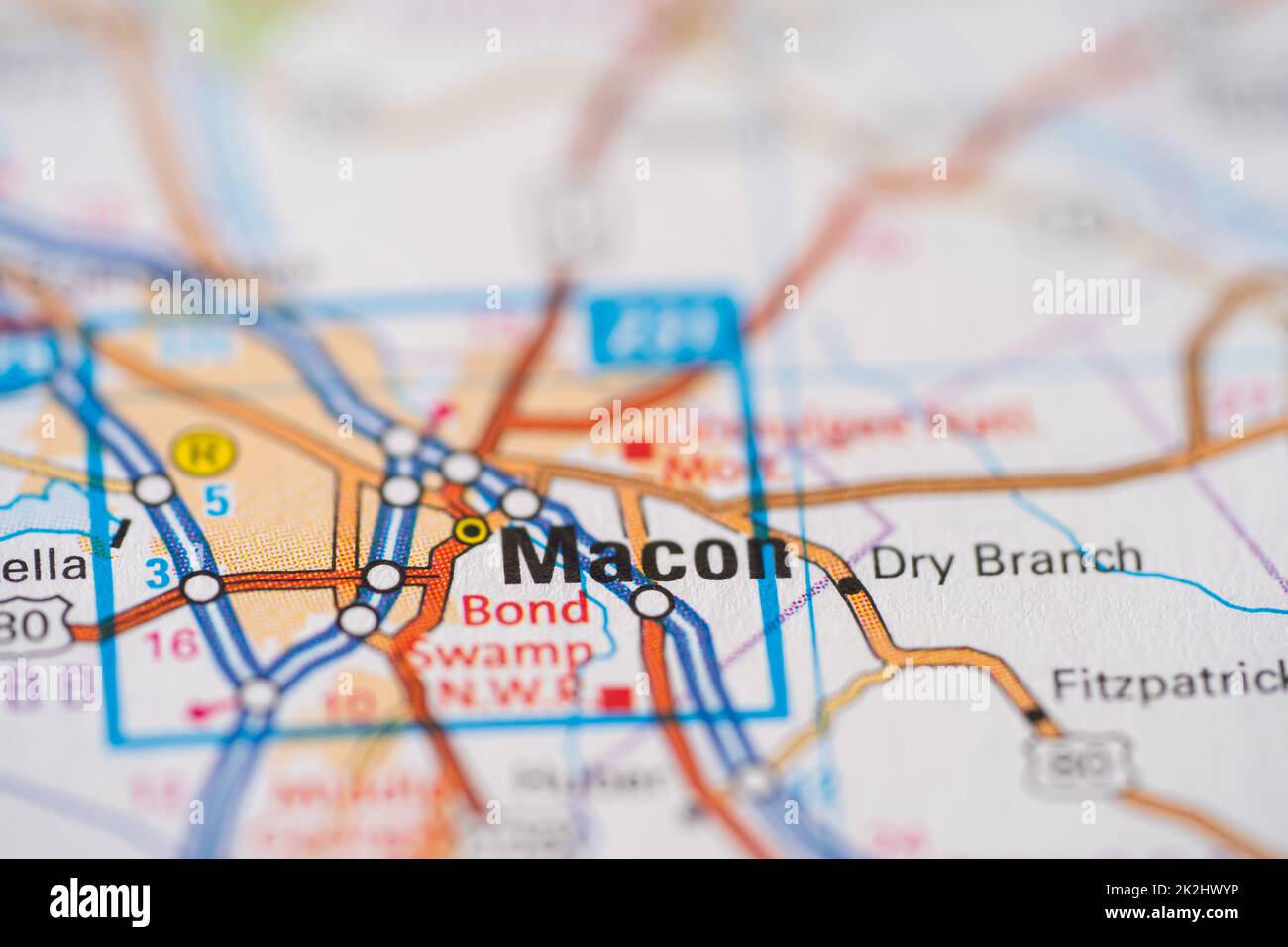 Bangkok, Thailand, 12. September 2021, Macon, Georgia, Geography Road Map of United States of America, USA. Stockfoto