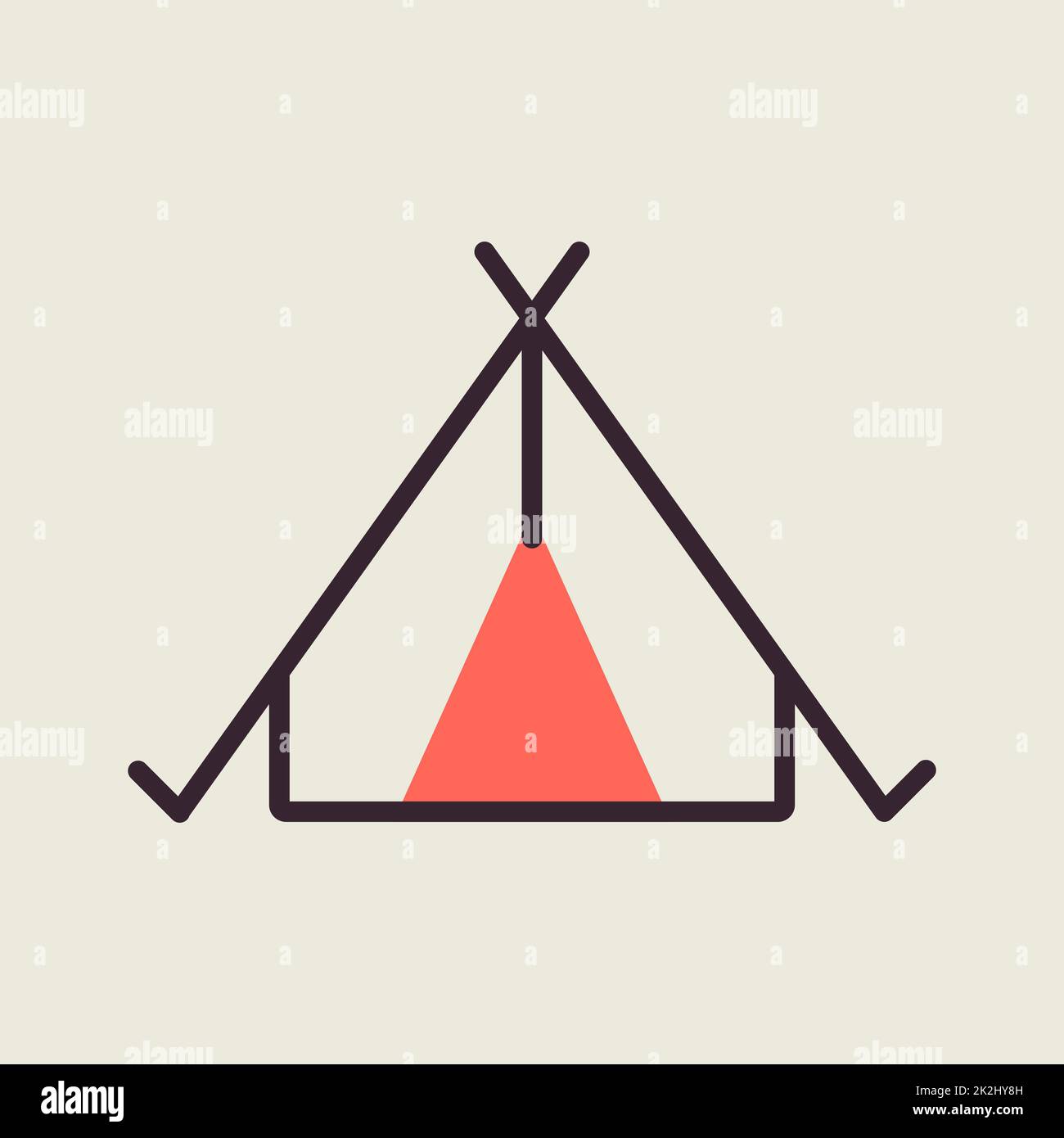 Vektor-Symbol für Touristenzelt. Camping- und Wanderzeichen Stockfoto