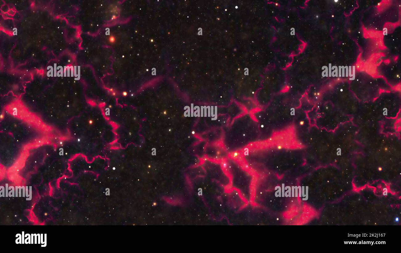 Raumfahrt in Ein Sternenfeld in Galaxy Clouds und Lightning Ne Stockfoto